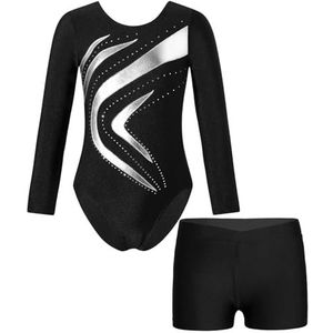 AYWTIUN Turnpakje voor meisjes, turnpakje, bodysuit met lange mouwen, danskleding, set, balletoutfit voor meisjes, kunstschaatsen, jumpsuit, Zilver, 12 Years