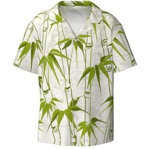 TyEdee Groene Bamboe Natuur Plant Print Heren Korte Mouw Jurk Shirts Met Zak Casual Button Down Shirts Business Shirt, Zwart, 3XL
