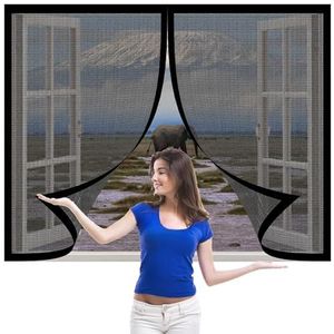 Pollenhor Voor Ramen 114 x 112 cm Klamboe Rolgordijn Vliegenraam Scherm Geen Boren of Schroeven, Eenvoudige Installatie Voor Airconditioning Kamerramen, Zwart