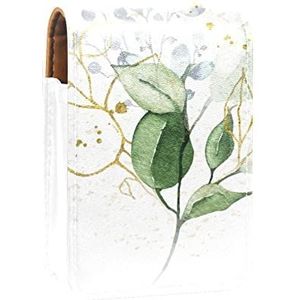 Aquarel Gouden Kruid Boeket Draagbare Lipstick Case voor Reizen,Mini Lipstick Opbergdoos met Spiegel voor Vrouwen Dames, Lederen Cosmetische Pouch, Meerkleurig, 9.5x2x7 cm/3.7x0.8x2.7 in
