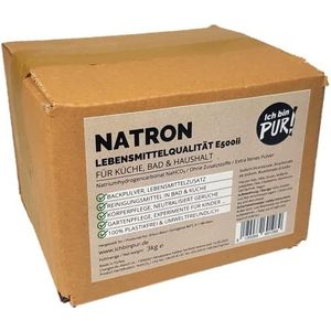 IchbinPUR Natron 3 kg, extra fijn poeder, voor keuken, badkamer, huishouden en doe-het-zelfcosmetica, in levensmiddelenkwaliteit E500ii, bakpoeder, natriumwaterstofcarbonaat, zonder additieven,