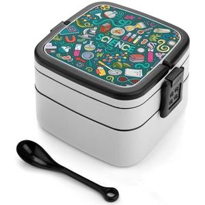 Natuurkunde Biochemie Wetenschap Bento Lunchbox Dubbellaags All-in-One Stapelbare Lunch Container Inclusief Lepel met Handvat