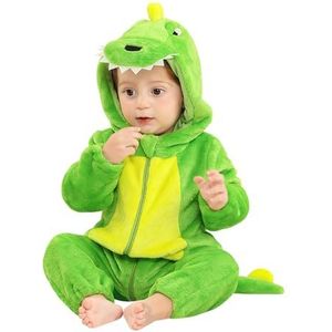 MOMBEBE COSLAND Babyrompertje, flanel, jumpsuit met dierencapuchon, dino, groen, 3 jaar