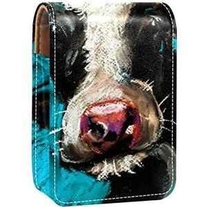Olieverf Koe Farm Animal Lip Gloss Houder Lipstick Case Draagbare Mini Lipstick Opbergdoos Reizen Lipstick Organizer Case met Spiegel voor Vrouwen, Meerkleurig, 9.5x2x7 cm/3.7x0.8x2.7 in
