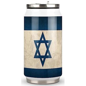 Vintage Israëlische vlag grappige cola mok met deksel en rietje roestvrij stalen beker reizen koffiekop voor warme koude dranken