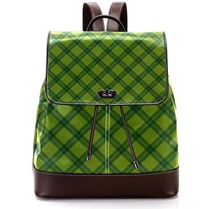 Groene lijn kruis geruite patroon retro gepersonaliseerde schooltassen boekentassen voor tiener, Meerkleurig, 27x12.3x32cm, Rugzak Rugzakken