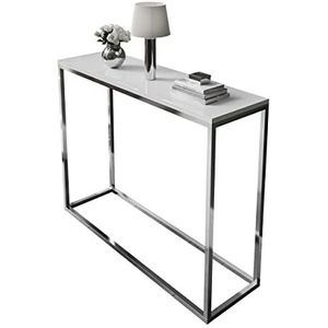 Console MODERN II chroom hoogglans wit en zwart 80 cm make-up console HG consoletafel tafel bijzettafel salontafel hal tafel decoratieve tafel entree metalen frame (wit hoogglans)