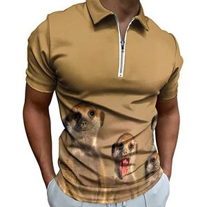 Meerkats Half Zip-up Polo Shirts Voor Mannen Slim Fit Korte Mouw T-shirt Sneldrogende Golf Tops Tees 2XS