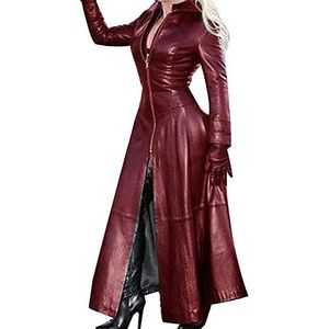 Sawmew Vrouwen PVC lederen trenchcoat jas met rits Sexy jurk Body Clubwear lange vinyl jas (Color : Crimson, Size : M)