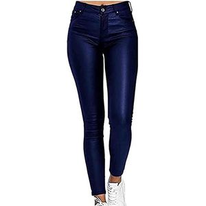 XUEBIN Dames Lederen Broek Stretch Skinny Leggings Hoge Taille Zwart Kunstleer Broek Elegante Dames Broek Sport Leggings Outdoor Broek Casual Broek Kunstleer leggings, Blauw, XL