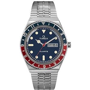 Timex Men's Q Reissue 38mm Stainless Steel Bracelet Watch, Stainless Steel/Blue (TW2T80700), One Size