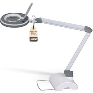 Lumeno 8213GR LED Loeplamp Werklamp Cosmetische lamp, instelbare helderheid, glasheldere 127 mm glazen lens, leeshulp/vergrootglas, 3 dioptrie met tafelstatief