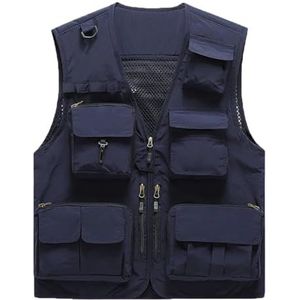 Pegsmio Heren Vest Multi-Pocket Dunne Trend Mesh Ademend Afneembaar Vest Outdoor Bergbeklimmen Vissen Vest, marineblauw, M