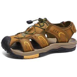 Mode Casual Zachte Sport Sandalen voor Mannen, Handgemaakte Gesloten Teen Strandschoenen, Zomer Vissersschoenen, Goud, 43 EU