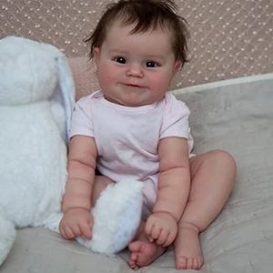 WAHONY Reborn-babymeisje, realistische Reborn-pop met volledig siliconen lichaam 50 cm, lachende Reborn-babypoppen, pasgeboren Reborn-pop, volledige babypoppen van zachte siliconen met bruin haar voor