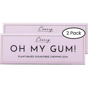 OH MY GUM! Natuurlijke kauwgom in kersen, verpakking van 2 stuks (10 stuks/verpakking) | 100% plantaardige aspartaamvrije kauwgom | Bekroonde suikervrije kauwgom en goed voor tanden | Kersenkauwgom |
