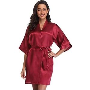 LHSJYG Dames gewaden satijnen badjas vrouwelijke intieme lingerie nachtkleding zijdeachtig bruidscadeau casual kimono badjas jurk nachthemd sexy nachtkleding (Wine, 4XL)