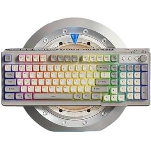 QPSJXN V98 Oplaadbaar draadloos Bluetooth toetsenbord met 98 toetsen PBT Ball Keycaps RGB achtergrondverlichting en multimedia knop (grijs en wit)