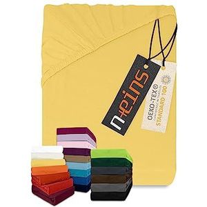 npluseins Klassiek jersey hoeslaken, vele kleuren en maten, 100% katoen, 159.192, 200 x 220 cm, geel