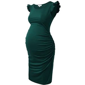 Zwangerschapsjurken Zomer Stretchy Flying Sleeve Ruched Side Baby Shower Bodycon