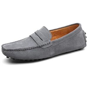 Heren loafers schoen vierkante neus nubuck leer penny rijschoenen lichtgewicht flexibele comfortabele wandelmode instapper(Color:Grey,Size:41 EU)