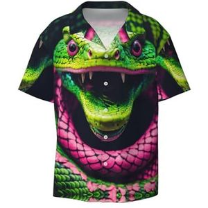 YJxoZH Groene Snake Print Heren Jurk Shirts Casual Button Down Korte Mouw Zomer Strand Shirt Vakantie Shirts, Zwart, 3XL