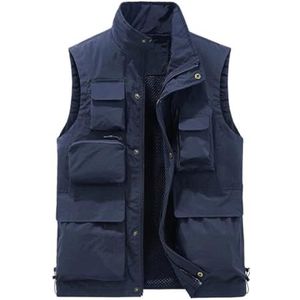 Pegsmio Outdoor Vest Voor Mannen Slim Fit Grote Zakken Ademend Slim Jas Streetwear Vest, Donkerblauw, M