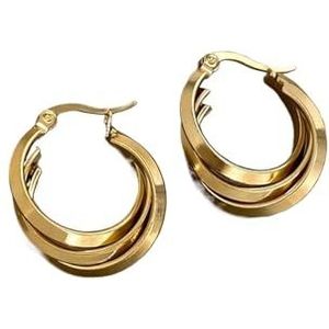 Trendy driekleurige roestvrijstalen gedraaide oorringen for dames vergulde geometrische ronde cirkel oorbellen sieraden(Tricolor)