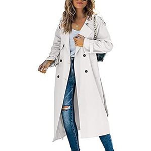 Overjas voor Vrouwen, Dames Lange Revers Waterdichte Dubbele Breasted Trench, Het vastmaken van jassen Slim Fit jassen, voor elke gelegenheid, zaken, school, reis en enz (Color : White, Size : S)