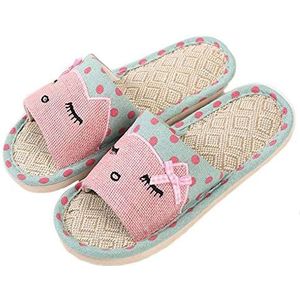 APIKA Linnen Paar Thuis Slippers Japanse Stijl Kinderplezier Cartoon Slippers Ademend Antislip Bodem Licht Cadeau met Liefde (40/41 EU, Licht blauw)
