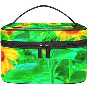 Make-up Organizer Bag, Reizen Make-up Tas Organizer Case Draagbare Cosmetische Tas voor Vrouwen en Meisjes Toiletartikelen Zonnebloem Bloemen Geel Plant Groen, Meerkleurig, 22.5x15x13.8cm/8.9x5.9x5.4in