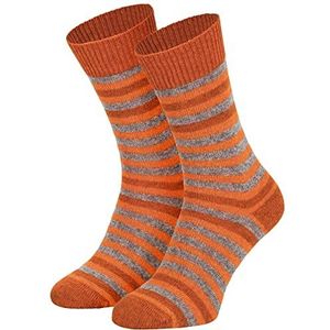 Piarini Wollen sokken gestreept [2 paar] - dames heren - wintersokken, warme huissokken, huissokken - knuffelsokken dun, oranje, 43-46 EU