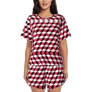 YQxwJL 3d Rode Geruite Print Vrouwen Pyjama Sets Shorts Korte Mouw Lounge Sets Nachtkleding Casual Pjs Met Zakken, Zwart, XL