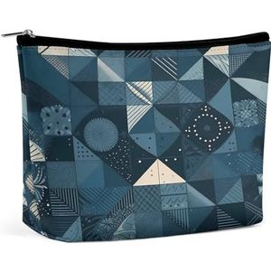 JKLPOMN Vrouwen draagbare reizen make-up tas, blauw geometrisch patroon gedrukt waterbestendig make-up zakken, schattige make-up tas, van toepassing op cosmetica, make-up borstels toiletartikelen,