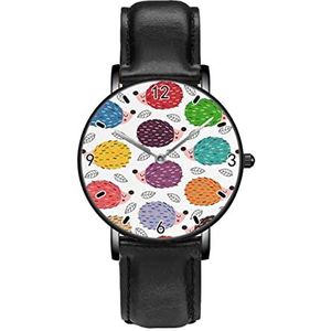 Kleurrijke Egels Bladeren Patroon Klassieke Patroon Horloges Persoonlijkheid Business Casual Horloges Mannen Vrouwen Quartz Analoge Horloges, Zwart