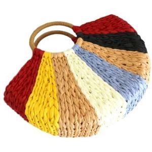 Strand Schoudertas Merk Stro Geweven Draagtas Voor Vrouwen Vrouwen Zomer Raffia Geweven Reizen Mand Stro Tote, B-kleurrijk, Geweven