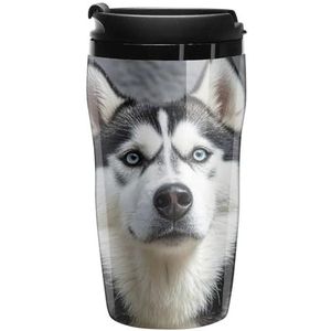 FHECVBN Koffie Cup Dubbelwandige Reizen Mok Husky Hond Geïsoleerde Koffie Mokken Met Deksel Tumbler Cup Grappige Koffiekopjes Houden Dranken Koud En Warm 250ml