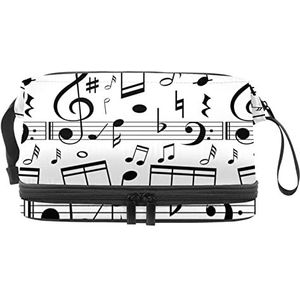 Dubbellaags cosmetische tas zwart en wit muziek notities op schalen draagbare make-up tas reizen organisator zakje voor vrouwen meisjes toiletartikelen tassen, Meerkleurig, 27x15x14 cm/10.6x5.9x5.5 in, Make-up zakje