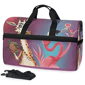 Giraffe Flamingo Sport Zwemmen Gym Tas met Schoenen Compartiment Weekender Duffel Reistassen Handtas voor Vrouwen Meisjes Mannen