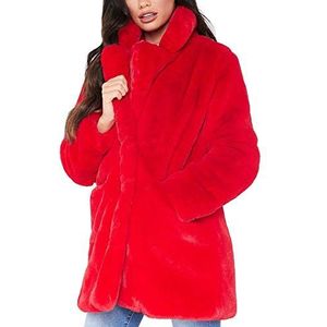 DianShaoA Damesmantel van imitatiebont, elegant, lang, warm, effen, rood, 3XL