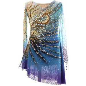 Kunstschaatsjurk For Meisjes, Met De Hand Geborduurd Ijsdanskostuum Met Kleurverloop For Wedstrijden Aanpasbaar(4XL)