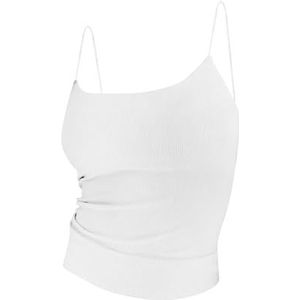 Dames Effen Kleur Gebreide Geribbelde Bretels Mouwloze Top, Zomer Kort Vest Streetwear(Color:White,Size:S)