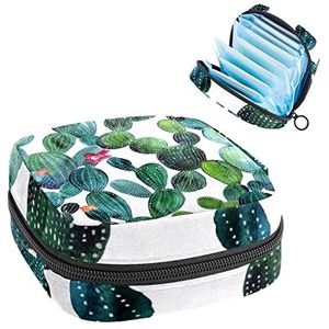 Maandverband Opbergtas, Menstruatie Cup Pouch Tampon Bag, Periode Pads Houder Organizer voor Vrouwen Meisjes, Aquarel Tropisch Cactus Patroon