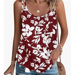 Badpakcover-up for dames, casual zomerjurkcover-up, spaghettibandjes met oogjes en kapmouwen(Red flower,XXL)