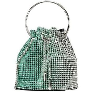 ZGXNYI Strass Tassen Diamant Kwastje Avond Clutch Tas Ronde Handvat Kristallen Emmer Tas Handtassen Strass Ketting Bruiloft Party Tas Strass Crossbody Tas Vrouwen (Groen en Zilver)