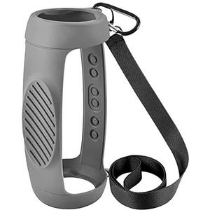 MayHei siliconen hoesje voor JBL Charge 5 draagbare luidspreker, reisdraagbeschermend met schouderriem en karabijnhaak, zachte huidhoes, waterdichte hoes (grijs)
