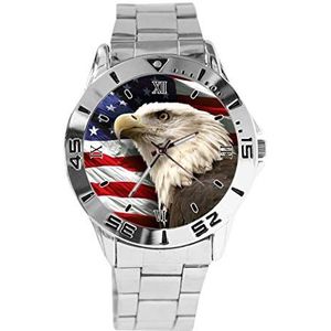 Eagle USA Vlag Ontwerp Analoog Polshorloge Quartz Zilveren Wijzerplaat Klassieke Roestvrij Stalen Band Dames Heren Horloge