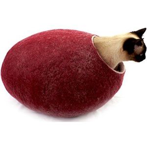 kivikis Kattenbed, kattenhuis, kattencave. Maat L. Natuurlijke vilten schapenwol. Gemaakt door (Burgundy Dark)