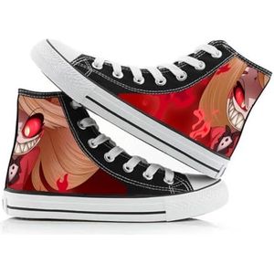 Qusunx Hazbin Hotel Anime Canvas Schoenen Alastor/Angel Dust High Top Canvas Schoenen Cartoon Bedrukt Paar Schoenen Casual Sneakers voor Tieners Studenten, Type 2, 39 EU Smal