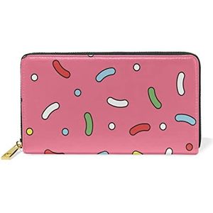 Leuke Polka Dot Roze Lederen Vrouwen Rits Portemonnees Clutch Coin Case